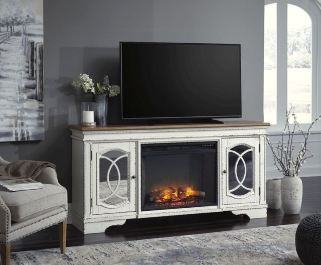 Signature Design by Ashley® Realyn Chipped White TV Stand with Electric Fireplace-6