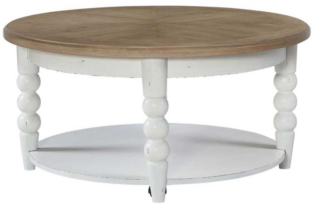 Liberty Furniture Turnberry Park Toasted Oat Round Cocktail Table with Washed White Base-0