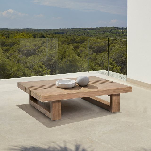 Armen Living Vivid Brown Eucalyptus Wood Outdoor Coffee Table-1