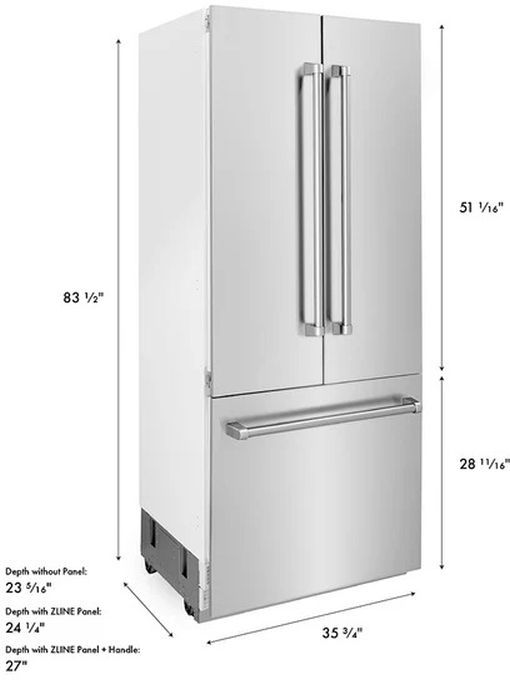 ZLINE 36" 19.6 Cu. Ft. Stainless Steel Built In French Door Refrigerator-2