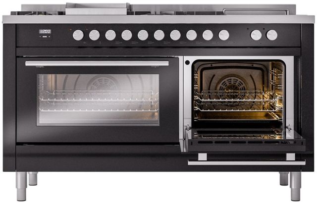 Ilve® Professional Plus II 60" Glossy Black Pro Style Dual Fuel Range-3