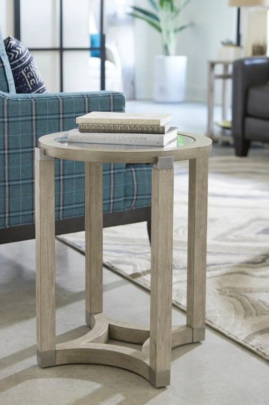 Hammary® Solstice Glass Top Round Spot Table with Soft Beige Base-1