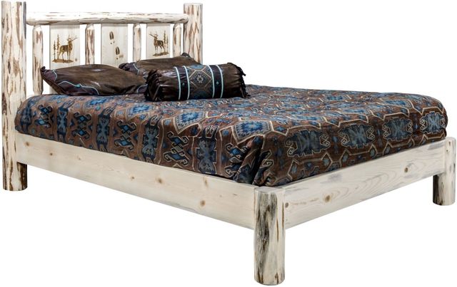 Montana Woodworks® Montana Collection Ready to Finish Full Platform Bed with Laser Engraved Elk Design-0