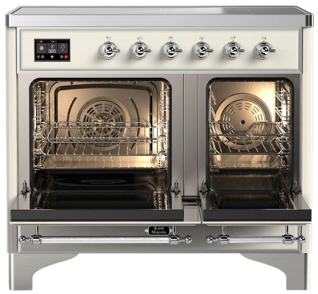 Ilve® Majestic III 40" Antique White Pro Style Induction Range with Triple Glass Door and Chrome Trim-1