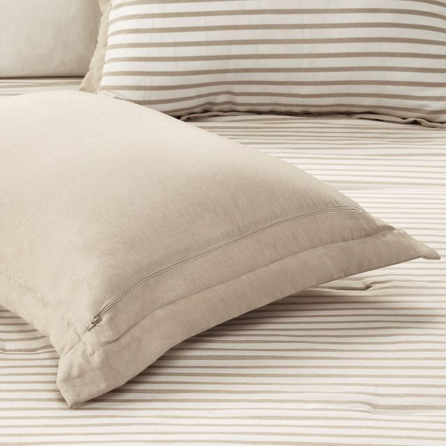 Olliix by Madison Park Essentials Hayden Tan King/California King Reversible Yarn Dyed Down Alternative Comforter Set-4
