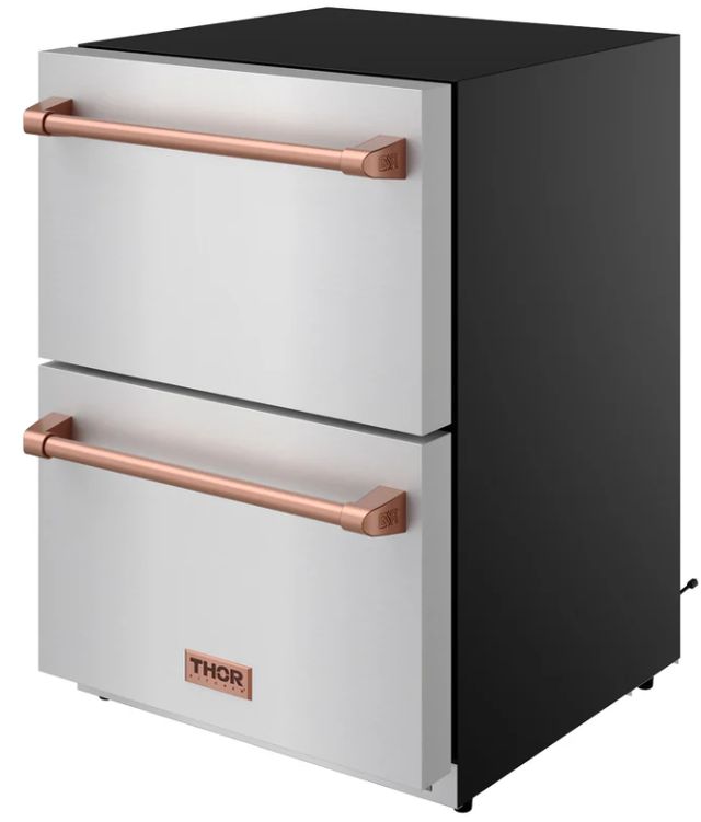 Thor Kitchen® Gordon Ramsay 24" 5.4 Cu. Ft. Stainless Steel Outdoor Under-Counter Refrigerator with Rose Gold Handle-3