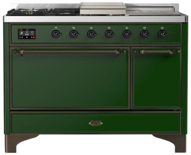 Ilve® Majestic III 48" Emerald Green Pro Style Dual Fuel Liquid Propane Range with French Top and Burnished Trim-0