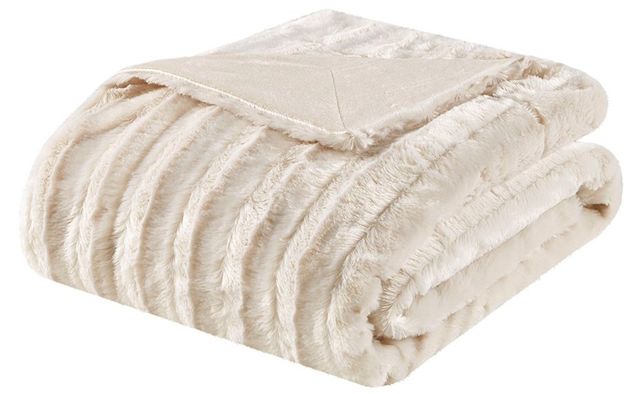 Olliix by Madison Park Duke1 White Long Fur Throw-0