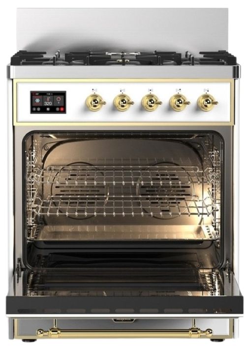 Ilve® Majestic III 30" Custom Pro Style Dual Fuel Natural Gas Range with Solid Door and Brass Trim-1