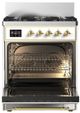 Ilve® Majestic III 30" Custom Pro Style Dual Fuel Natural Gas Range with Solid Door and Brass Trim-1