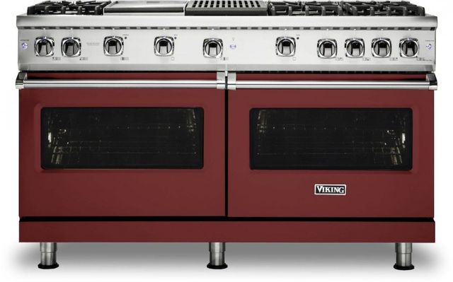 Viking® 5 Series 60" Reduction Red Pro Style Natural Gas Range with 12" Griddle and 12" Grill-0