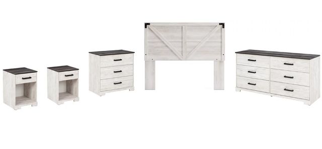 Signature Design by Ashley® Shawburn 5-Piece Whitewash Queen Panel Headboard Bedroom Set-0