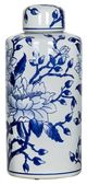 A & B Home Blue/White Magnolia Pattern Lidded Jar-0
