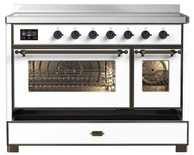 Ilve® Majestic III 48" White Pro Style Induction Range with Triple Glass Door and Burnished Trim-2