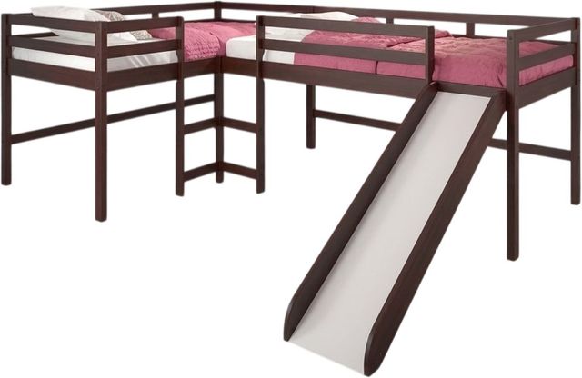 Donco Kids L-Series Cappuccino L-Shape Double Low Loft Twin Tent Loft-0