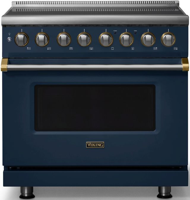 Viking® 5 Series 36" Slate Blue Pro Style Induction Range with Brushed Brass Trim-0