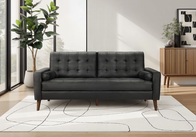 Monarch Specialties Inc. Black 75" Faux Leather Sofa with 2 Pillows-1