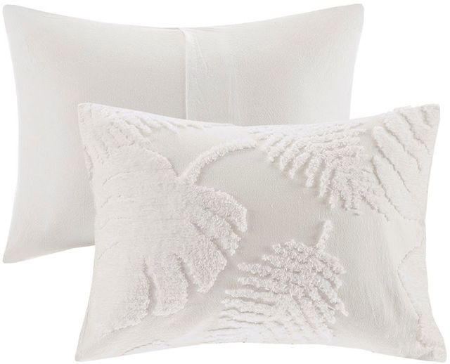 Olliix by Madison Park 3 Piece White Full/Queen Bahari Tufted Cotton Chenille Palm Comforter Set-1