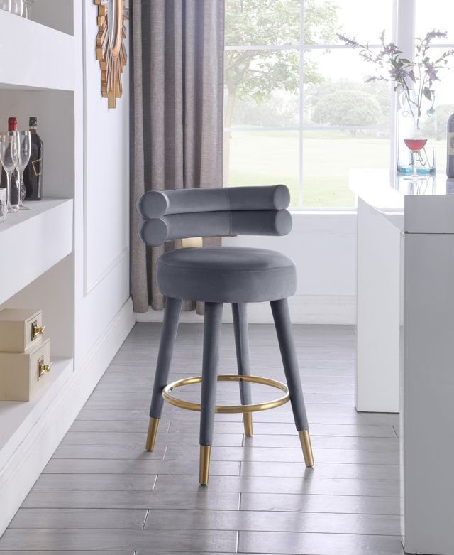 Meridian Furniture Fitzroy 2-Piece Gray Velvet Counter Stools-1