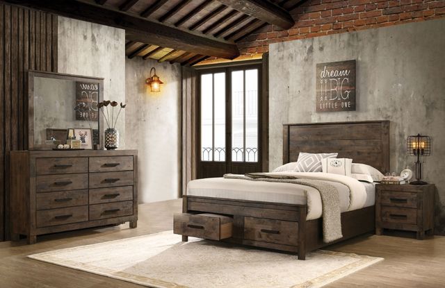 Coaster® Woodmont 4-Piece Rustic Golden Brown King Storage Bedroom Set-1