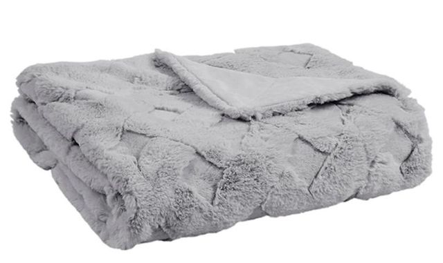 Olliix by Madison Park Claire Luxury Basketweave Grey Faux Fur Throw-0