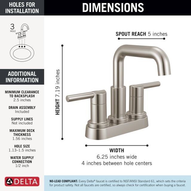 Delta Nicoli® Stainless 7" 2-Handle Centerset Bathroom Faucet-3