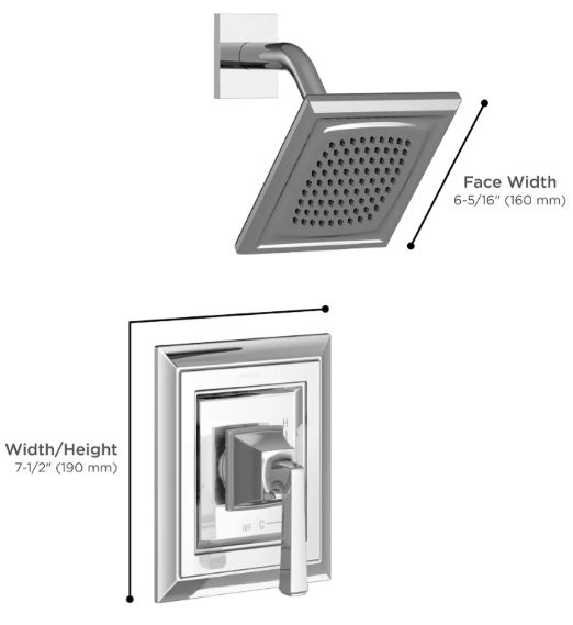 American Standard Town Square® S Polished Nickel Shower Trim Kit with Water-Saving Showerhead and Lever Handle-1