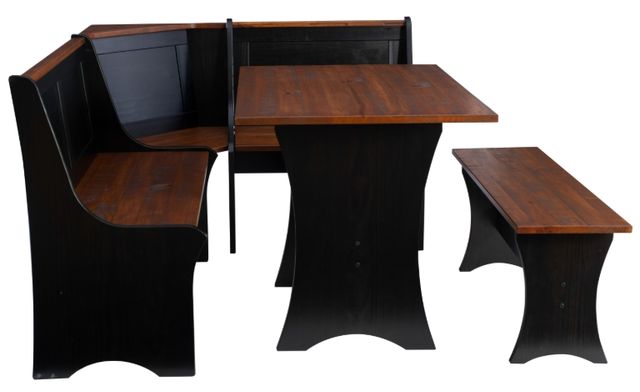Linon Coastal 3-Piece Black/Walnut Corner Nook Set-4