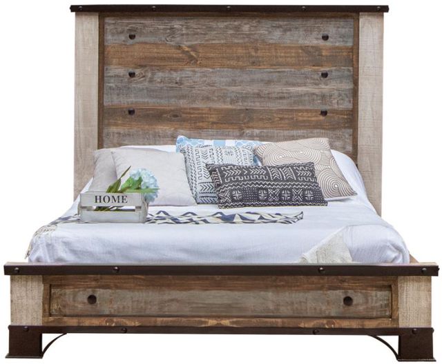International Furniture Direct Antique Brown Queen Panel Bed-2