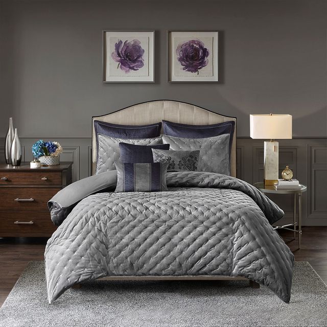 Olliix by Madison Park Signature Sophisticate Grey Queen Velvet Comforter Set-1
