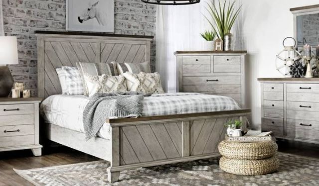American Wholesale Furniture Deer Creek White Smoke Queen Panel Bed-1