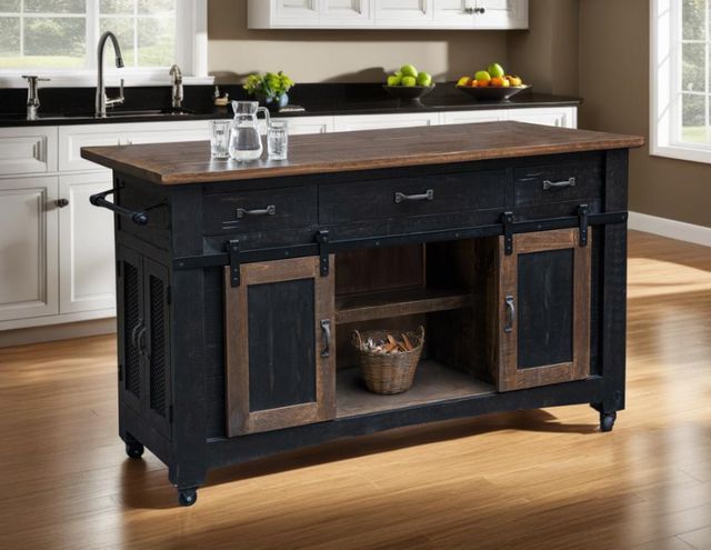 International Furniture Direct Pueblo Black Kitchen Island-1