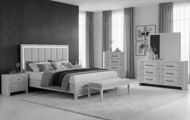 Global Furniture USA Elsie 5-Piece Gray King Upholstered Panel Bedroom Set-1
