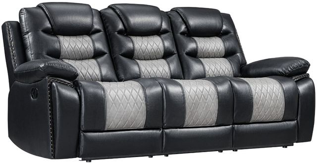 New Classic® Home Furnishings Nikko Black/Gray Manual Dual Reclining Sofa-0