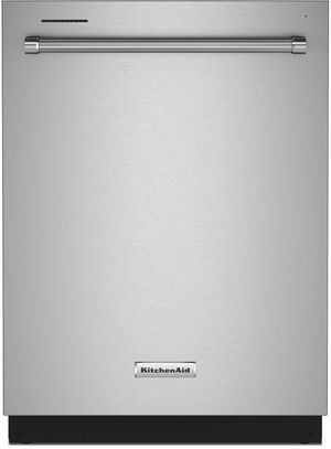 Front view of the KitchenAid® 24" Stainless Steel with Printshield Built In Dishwasher