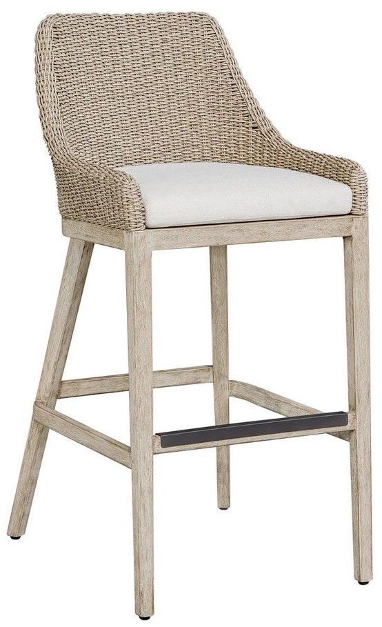 Uttermost® Paloma Cerused Wheat/Oatmeal Wicker Indoor-Outdoor Bar Stool with Cushion-0