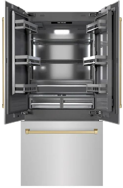 ZLINE Autograph Edition 36" 19.6 Cu. Ft. Stainless Steel Built-In Bottom Freezer Refrigerator with Graphite Gray Interior and Champagne Bronze Accents-1