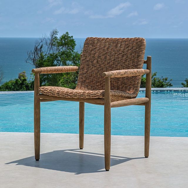Uttermost® Sumba Golden Flax Wicker/Wood Indoor-Outdoor Dining Arm Chair-1