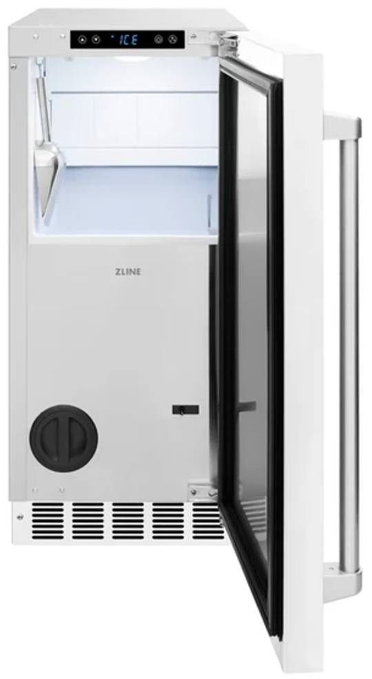ZLINE Touchstone 15" 66 lb. Stainless Steel Gourmet Ice Maker with Drain Pump and White Matte Door-2