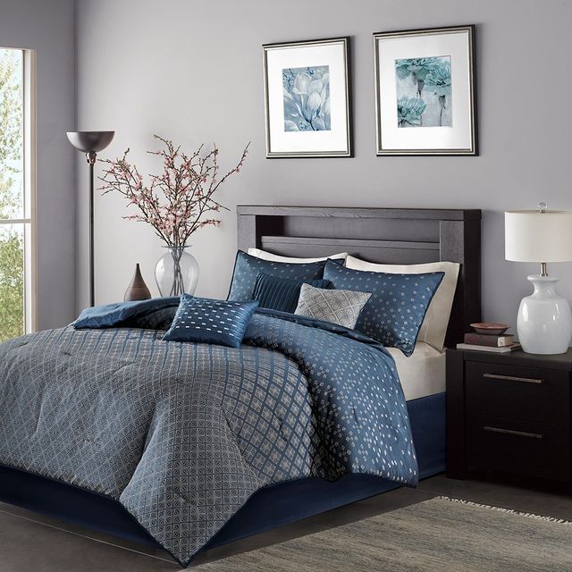 Olliix by Madison Park Biloxi 7 Piece Navy California King Comforter Set-1