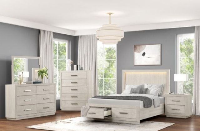 Furniture of America® Wellingborough 4-Piece Light Gray Queen Bedroom Set-0