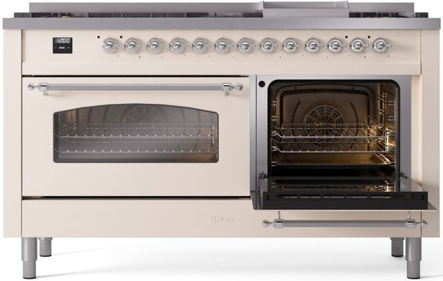 Ilve® Nostalgie II Series 60" Antique White Pro Style Dual Fuel Range-3