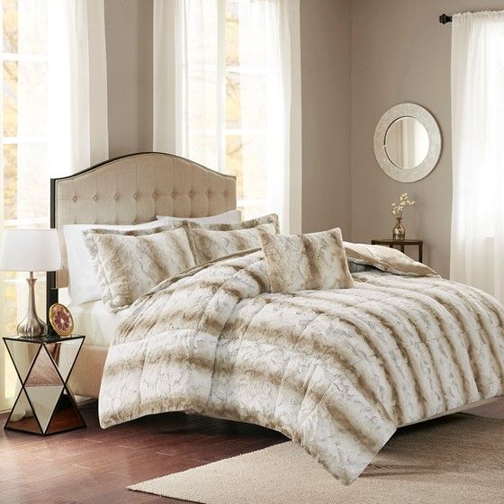 Olliix by Madison Park Zuri Sand King Faux Fur Comforter Set-3