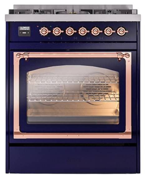 Ilve® Nostalgie II Noblesse 30" Midnight Blue Pro Style Dual Fuel Range with Copper Trim-1