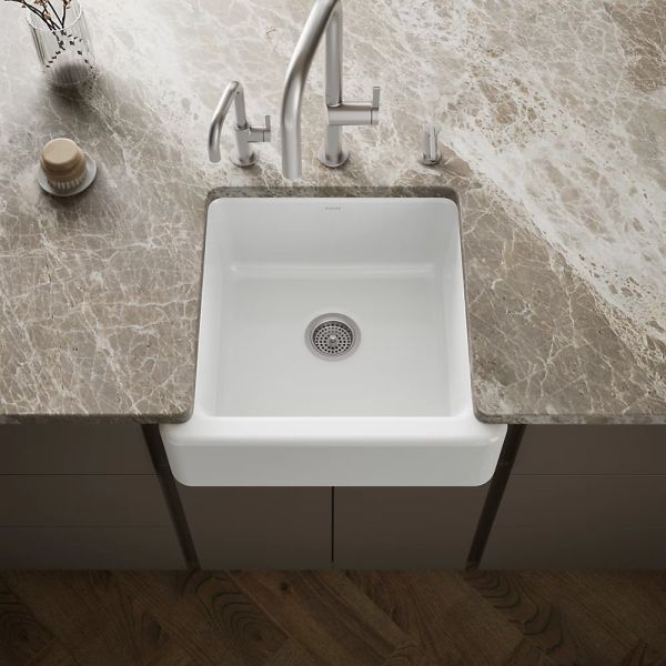KOHLER® Whitehaven® White 24" Undermount Single-Bowl Farmhouse Kitchen Sink-1