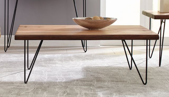 Coaster® Natural Honey and Gunmetal Coffee Table With Hairpin Legs-4