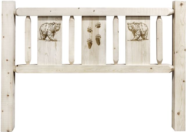 Montana Woodworks® Homestead Clear Lacquer Full Youth Headboard with Laser Engraved Bear Design-1