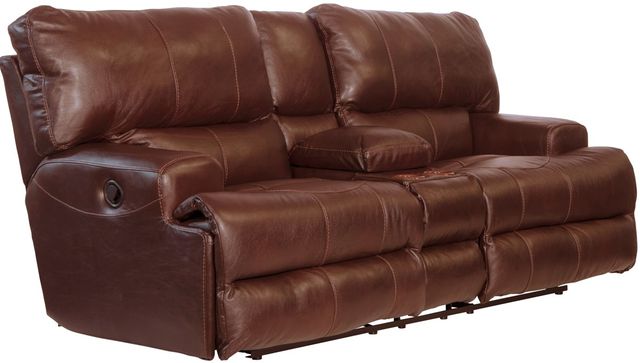 Catnapper® Wembley Walnut Leather Lay Flat Reclining Console Loveseat-0