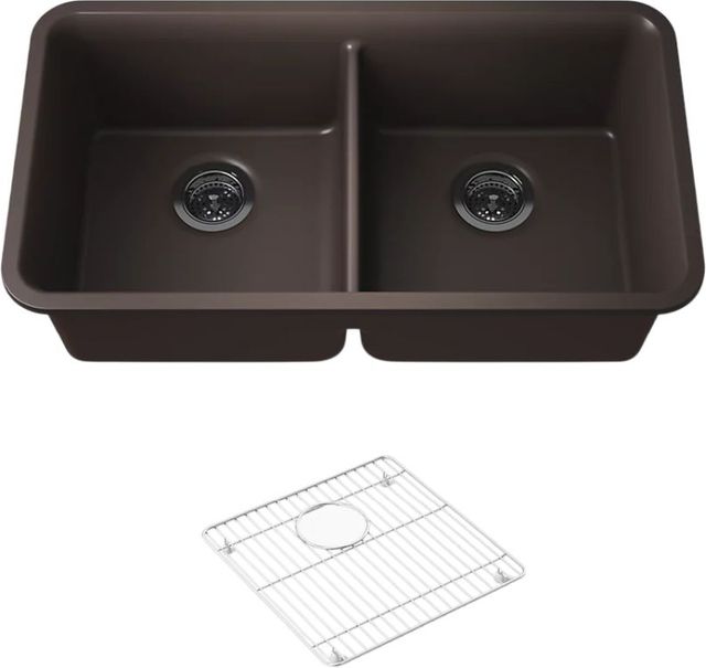 KOHLER® Cairn® Matte Brown 34" Undermount Double-Bowl Kitchen Sink-0