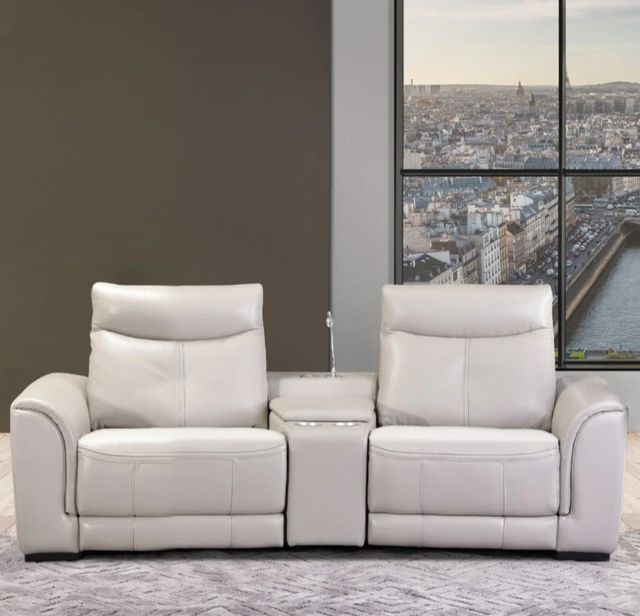 Michael Amini® Mia Bella 3-Piece Dark Espresso/Gray Manual Reclining Sectional with Storage Console-1